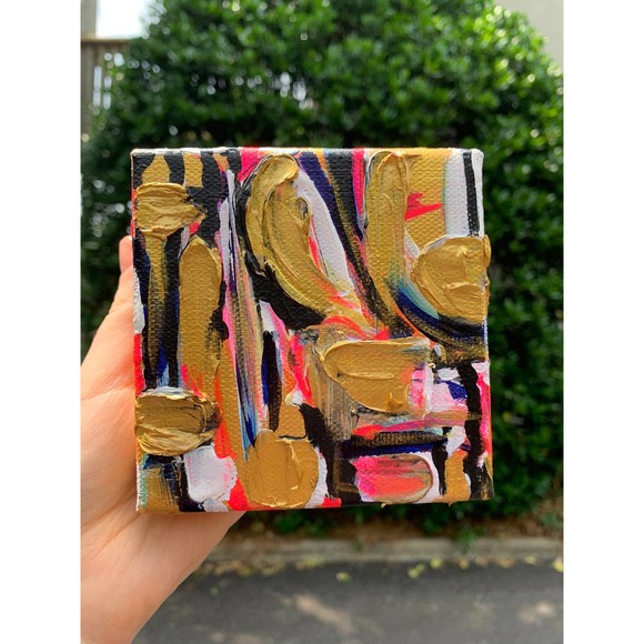 Gold Mini Painting | Gold Miniature Original Painting | Mini Canvas Painting - Picture 3 of 7